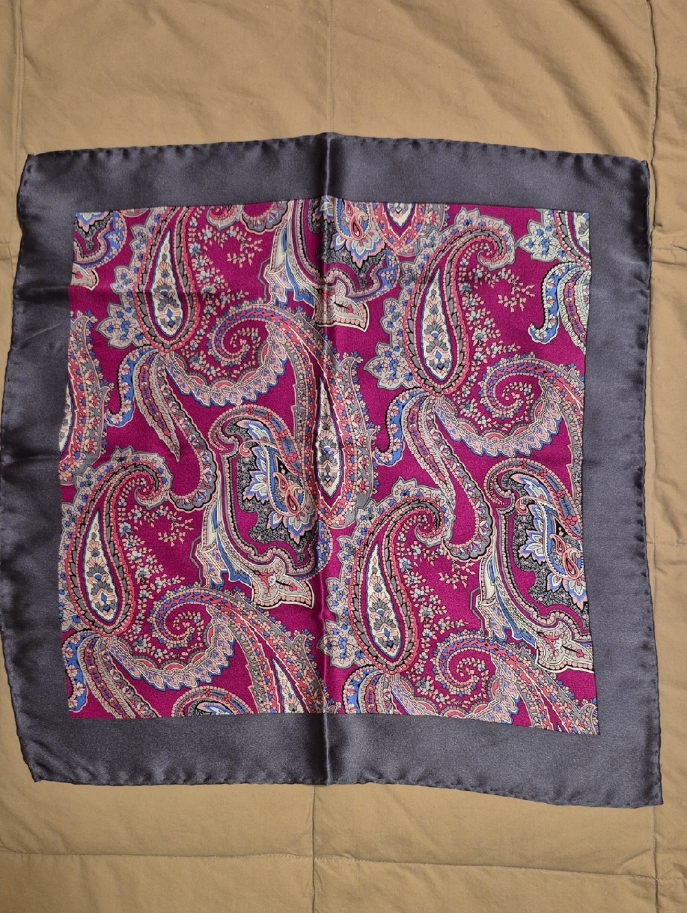 Source Unknown Magenta Paisley Pocket Square with Charcoal Border